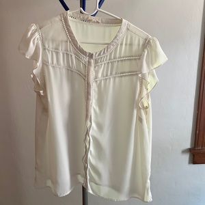 White Button-Front Blouse with Flutter Sleeves